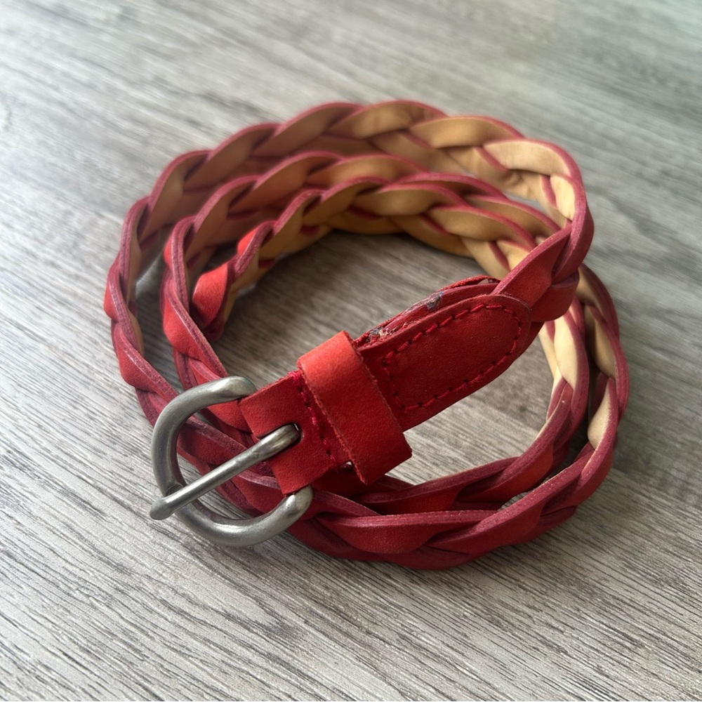 Braided Red Leather Belt